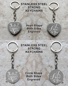 Keychain Keyring Custom Engraved Heart Circle Shape Stainless Steel Regal Split - Picture 1 of 36