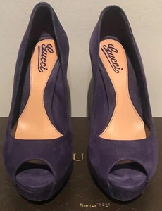 Authentic Gucci purple suede kid scamosciato heels shoes 37 made in Italy - Picture 1 of 9