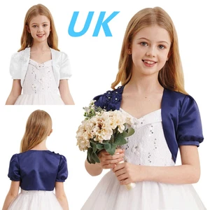 AU Kids Girls Short Sleeve Bolero Shrug Cardigan Princess Dress Cover Up Jacket - Picture 1 of 34