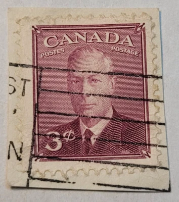 Canada Postage ~ King George ~ 3¢ Burgundy Stamp ~ Posted/Used ~ c.1950 ~ D41 - Image 1 of 4