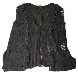 Rag & Bone Black Knit Crochet Vest Braided Trim Sleeveless Top Small - Picture 1 of 5