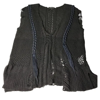 Rag & Bone Black Knit Crochet Vest Braided Trim Sleeveless Top Small - Image 1 of 4