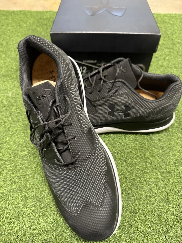 Nuevos zapatos de golf Under Armour Tour WingtipsKnit SL talla 12 negros blancos Foto 1 de 4