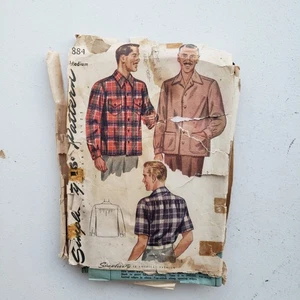 1950s Vintage Simplicity 4884 Men's 38-40"  Double Yoke Shirt Sewing Pattern - Picture 1 of 7