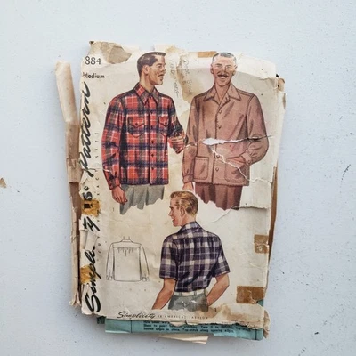 1950s Vintage Simplicity 4884 Men's 38-40"  Double Yoke Shirt Sewing Pattern - Image 1 of 4