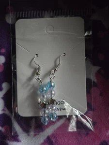 Handmade Blue And Silver Star Beaded Earrings - Picture 1 of 1