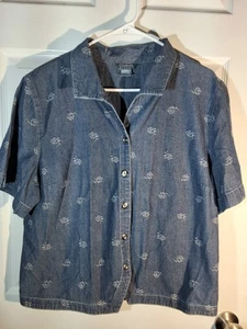City Blues by KORET Denim Style Shirt Embroidered flowers Sz XL NWOT - Picture 1 of 6