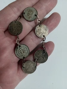 Britische Silbermünze Sterlingsilber Armband 1900 1917 2- 1918 2 1940er Jahre - Bild 1 von 2