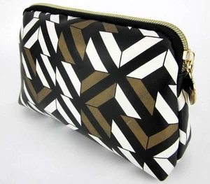 REVLON Black Geometric Cosmetic Toiletries Bag Case Make Up Travel Purse NEW - Picture 1 of 5