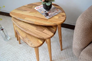 Handmade Solid Oak Nesting Table Set – Timeless Elegance, Space-Saving Design - Picture 1 of 11