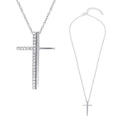 Argento Sterling Collana con/ pietre zirconi cubici Croce Ciondolo - Immagine 1 di 4
