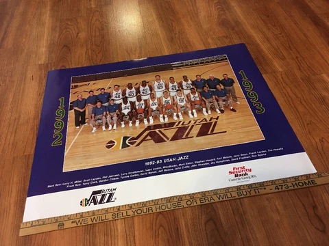 1992-1993 Utah Jazz Team Poster Stockton Malone Eaton Jerry Sloan Layden Cover