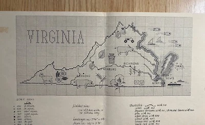 Sue Hillis Designs Map of VIRGINIA Counted Cross Stitch Pattern Vintage 1978 - Image 1 of 4