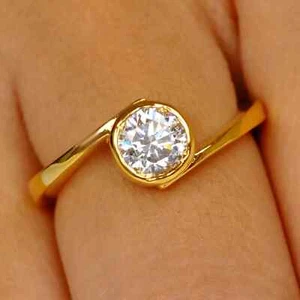 2Ct Round-Cut Moissanite Bezel Set Wedding Ring Solid 10K Yellow Gold - Picture 1 of 5