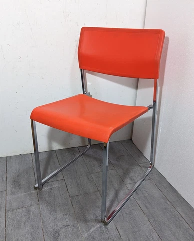 Vintage Krueger Chrome Stacking Side Chair - Mid Century Modern - Red Cover