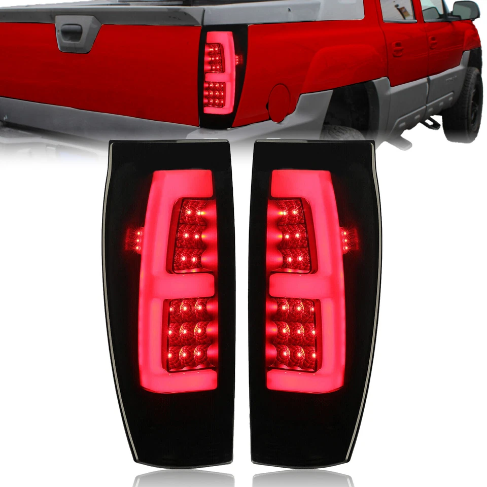 For 2002-06 Chevy Avalanche 1500 2500 LED Tube Bar Black Smoked Tail Lights Pair — 第 1/4 张图片