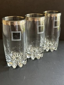 Vtg Pasabahce Circleware High Ball Glasses Silver Rim Turkey 12oz Set of 3 - Picture 1 of 22