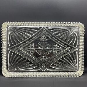 Heavy Pressed Glass Clear Vintage Vanity Beauty Tray Home Decor Ornament