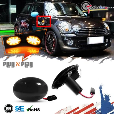 2PC Black Lens Union Jack Side Marker Amber LED Lights For 2006-2014 MINI Cooper - Image 1 of 4