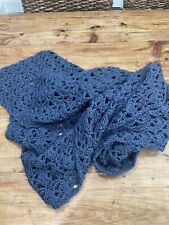 Handmade Crochet Shawl Wrap Scarf Women’s Prayer Shawl Throw Blue Soft 82x18”