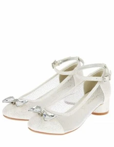 Monsoon Girls Dazzling Diamante Bow Spotted princess shoes silver UK 9 EU 27 - Picture 1 of 4