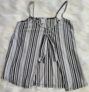 Avenue Of The Stars Women's Black White Striped Tie Knot Tank Top Size Small - Picture 1 of 4
