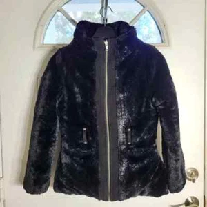 IZ Byer Girl's Coat Jacket SZ XL(16) Dress Winter Reversible Zip Black  Faux Fur - Picture 1 of 5