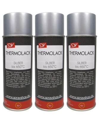 3x THERMOLACK SPRAY SILBER bis 650°C 400ml ABRIEBFEST Auspufflack Ofenlackspray - Bild 1 von 2
