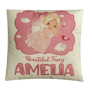 PERSONALISED FAIRY CUSHION,CHOOSE COVER ONLY OR COMPLETE,BLONDE OR DARK HAIR - Picture 1 of 5