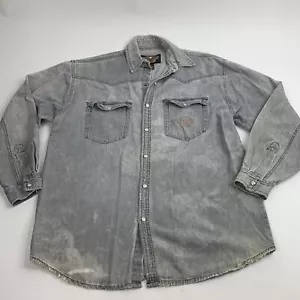 Harley Davidson Distressed Gray Button down Shirt Large Cotton Pearl buttons - Picture 1 of 12