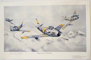 F-86 Fighter Jet ANGEL FACE & BABES Korean War Paul F Wentzel Signed Print 25x16 - Picture 1 of 4