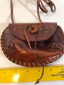 Vintage Made in Philippines handbesetzte & handbemalte kleine Lederhandtasche gebraucht, in einwandfreiem Zustand - Bild 1 von 8