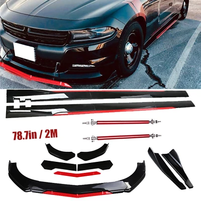 Front Bumper Lip Splitter Spoiler Side Skirts Glossy Black For Dodge Charger Foto 1 de 4