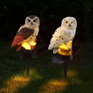 2 Pieces Owl Garden Decorations Resin Owl Figurine Solar Light Stake Waterpro... - Picture 1 of 7
