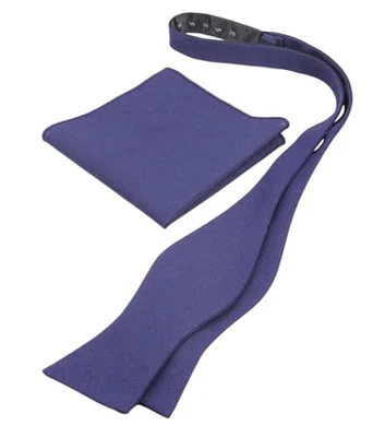 Mens Solid Linen Self Tie Bow Ties and Pocket Square Set Navy Blue - Image 1 of 4