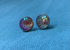 Mermaid Scale/Dragon Egg Iridescent Stud Earrings - Picture 1 of 6