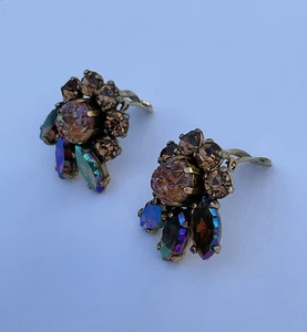 Elsa Schiaparelli Ohrringe AB Strass Clip auf Bernstein ~ lila irisierend - Bild 1 von 7