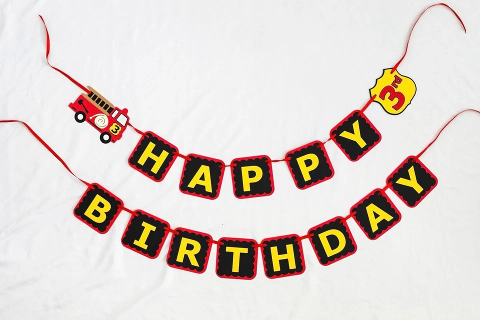 3rd Birthday Banner Firetruck Theme  - Image 1 of 1