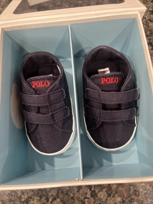Ralph Lauren Navy Canvass Easten EZ  Infant Size 3 Brand New OG Box - Image 1 of 4