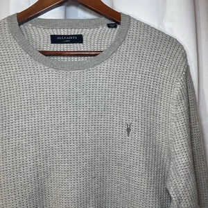 All Saints Trias Beige Crewneck Sweater Waffle Knit Cotton Size Large - Picture 1 of 7