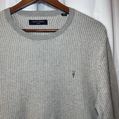 All Saints Trias Beige Crewneck Sweater Waffle Knit Cotton Size Large - Image 1 of 4