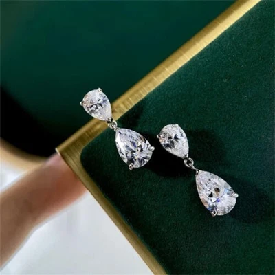 2.50Ct Pear Simulated Diamond Drop Dangle Women's Earrings 14K White Gold Plated - Image 1 of 4