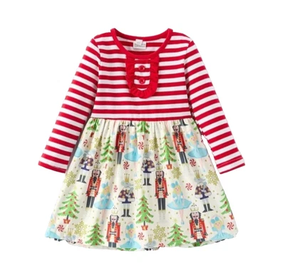 Vestido Cascanueces Rayas, Seda Leche, Navidad, 4T, Niña, Invierno, Vacaciones Foto 1 de 4