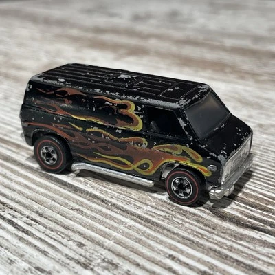 Vintage 1974 Hot Wheels Redline Super Van Black with Flames Hong Kong —FAST SHIP - Image 1 of 4