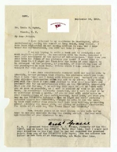 RMS TITANIC, ARCHIBALD GRACIE LETTER TO LOUIS OGDEN SEPTEMBER 1912 - Picture 1 of 6