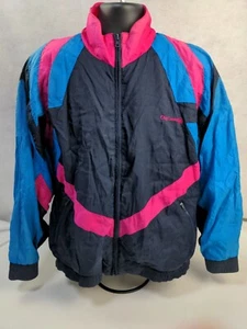 Vintage Oleg Cassini Windbreaker Jacket Geometric Bomber Large Womens Pink Blue - Picture 1 of 8