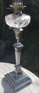 Antique Hinks & Sons Victorian Silver Plated Oil Lamp ~ Maple & Co ~ 33.5"Tall - Picture 1 of 23