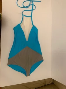 Khongboon Swimwear Oratino one piece, Size S , Fully reversible Baby Blue $ Gray - Picture 1 of 6