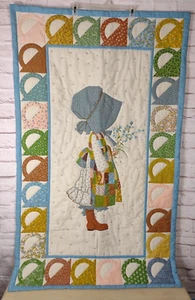 Vtg 70s Holly Hobbie Country Baskets Paragon Crib Quilt 54x32 Hand Stitched - Picture 1 of 14