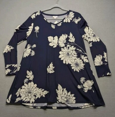 LulaRoe Elizabeth Medium Dark Blue & White Floral Fit Sz 10-12 - Image 1 of 4